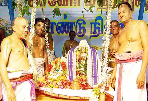 காவிரி புஷ்கரம் ஓராண்டு நிறைவையொட்டி ஆதிநாயக பெருமாள்- தாயார் திருக்கல்யாணம்