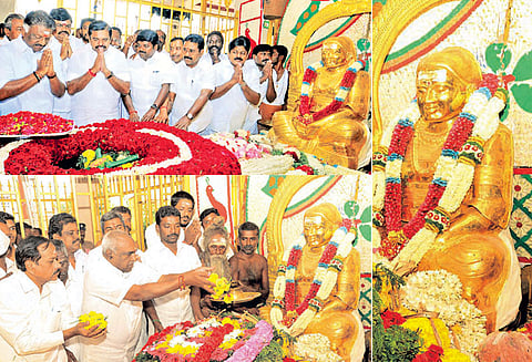 தேவர் நினைவிடத்தில் எடப்பாடி பழனிசாமி, ஓ.பன்னீர்செல்வம் மரியாதை பொன்.ராதாகிருஷ்ணன் மலர் அஞ்சலி