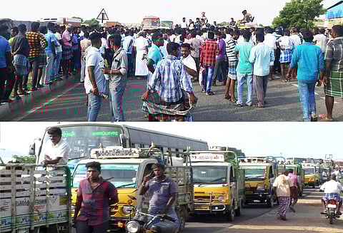 மணப்பாறை அருகே போலீசாரை கண்டித்து வேன் டிரைவர்கள் சாலை மறியல்