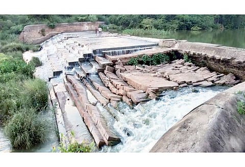 லால்குடி அருகே பங்குனி வாய்க்கால் தடுப்பணை உடையும் அபாயம்