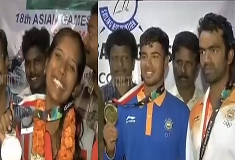 ஆசிய போட்டியில் பதக்கம் வென்ற தமிழக வீரர்களுக்கு உற்சாக வரவேற்பு