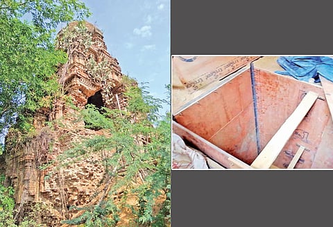 திருப்பணி என்ற பெயரில் பாழடைந்த கோவிலில் பள்ளம் தோண்டிய மர்ம நபர்கள்