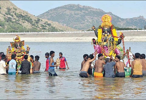 கிருஷ்ணகிரி, தேன்கனிக்கோட்டையில் விநாயகர் சிலைகள் நீர்நிலைகளில் கரைப்பு