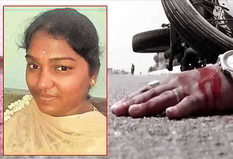 செங்குன்றம் அருகே மொபட் மீது லாரி டயர் விழுந்து பெண் பலி கல்லூரி மாணவி படுகாயம்