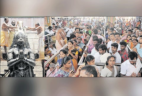 தமிழ்ப்புத்தாண்டையொட்டி நாமக்கல் ஆஞ்சநேயருக்கு சிறப்பு அபிஷேகம் திரளான பக்தர்கள் சாமி தரிசனம்