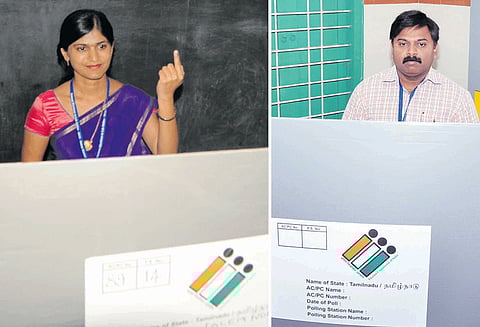 சேலம் நாடாளுமன்ற தொகுதி தேர்தல்: கலெக்டர் ரோகிணி, ஆணையாளர் சதீஷ் வாக்களித்தனர்