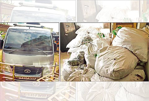 தென்காசியில் காரில் கடத்தப்பட்ட ரூ.5 லட்சம் புகையிலை பொருட்கள் பறிமுதல்