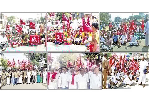 கோரிக்கைகளை வலியுறுத்தி தொழிற்சங்கத்தினர் சாலை மறியல்-ஆர்ப்பாட்டம்