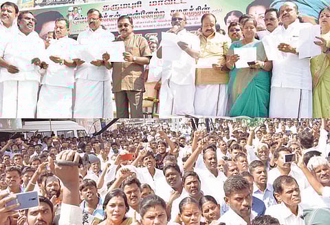 நீர்பாசன திட்டங்களை நிறைவேற்ற வலியுறுத்தி பாலக்கோட்டில் அ.ம.மு.க.வினர் கண்டன ஆர்ப்பாட்டம் டி.டி.வி.தினகரன் எம்.எல்.ஏ. தலைமையில் நடைபெற்றது