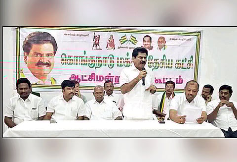 கொங்குநாடு மக்கள் தேசிய கட்சி தி.மு.க. கூட்டணியில்தான் உள்ளது பொதுச்செயலாளர் ஈ.ஆர்.ஈஸ்வரன் பேட்டி