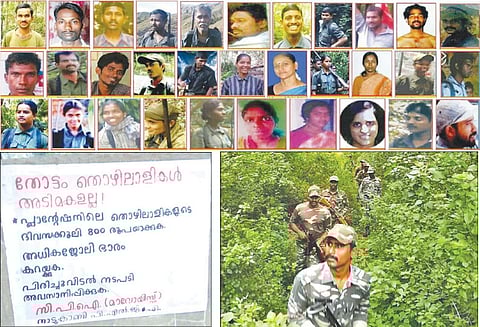 தமிழக-கேரள எல்லையில் மலை கிராமத்துக்குள் துப்பாக்கியுடன் புகுந்த மாவோயிஸ்டுகள் தொழிலாளர்களுக்கு கூலி உயர்வு கேட்டு நோட்டீஸ் ஒட்டிச்சென்றனர்