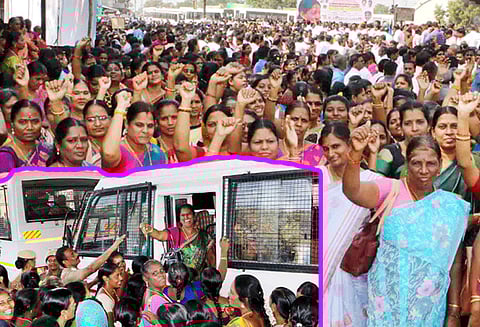 சாலை மறியலில் ஈடுபட்ட அரசு ஊழியர்கள், ஆசிரியர்கள் 3 ஆயிரம் பேர் கைது போக்குவரத்து மாற்றம்