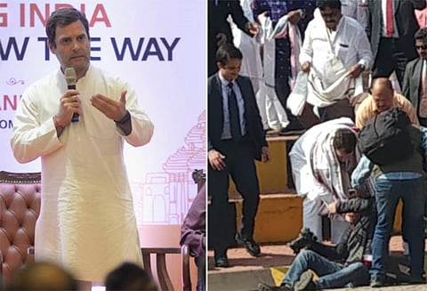 தலைகீழாக விழுந்த புகைப்பட கலைஞருக்கு ஓடிச்சென்று உதவிய ராகுல் காந்தி, டுவிட்டரில் பாராட்டு