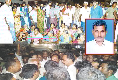 கரூர் அருகே மின்சாரம் பாய்ந்து விவசாயி பலி உறவினர்கள் மறியல்- பஸ் சிறைபிடிப்பு