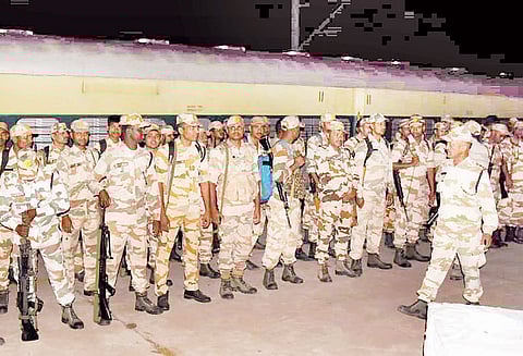 தேர்தல் பாதுகாப்பு பணிக்காக துணை ராணுவ வீரர்கள் திருச்சி வந்தனர்