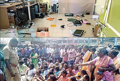 எஸ்.எஸ்.எல்.சி. மாணவி தற்கொலை, தனியார் பள்ளிக்கூடத்துக்குள் புகுந்து பொருட்களை சூறையாடிய உறவினர்கள் - சின்னசேலத்தில் பரபரப்பு