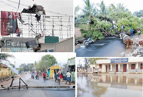 சேந்தமங்கலம், பள்ளிபாளையம், குமாரபாளையத்தில் சூறைக்காற்றுடன் பலத்த மழை - மின்கம்பம், மரங்கள் சாய்ந்தன