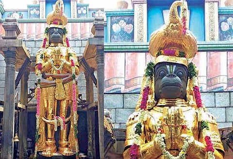 அமாவாசையை முன்னிட்டு நாமக்கல் ஆஞ்சநேயருக்கு தங்க கவசம் அணிவிப்பு திரளான பக்தர்கள் சாமிதரிசனம்