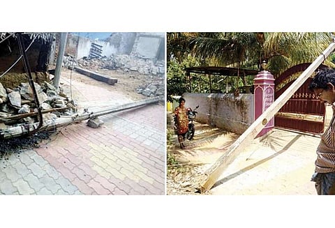 ஒரே நேரத்தில் 5 மின்கம்பங்கள் முறிந்து விழுந்ததால் பரபரப்பு அதிர்ஷ்டவசமாக உயிர் சேதம் தவிர்ப்பு