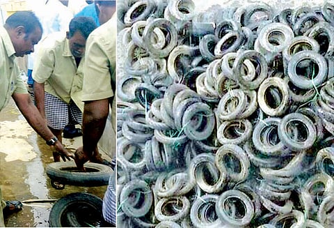 சேலத்தில் டெங்கு காய்ச்சல் தடுப்பு பணி தீவிரம்: 27 டன் பழைய டயர்கள் அகற்றம்