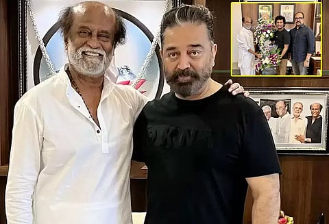 நடிகர் ரஜினிகாந்துடன் நடிகர் கமல்ஹாசன் மற்றும் இயக்குனர் லோகேஷ் கனகராஜ் சந்திப்பு