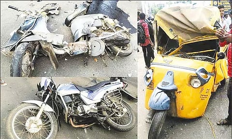 தறிகெட்டு ஓடி அடுத்தடுத்து 4 வாகனங்கள் மீது மோதிய கல்லூரி பஸ்