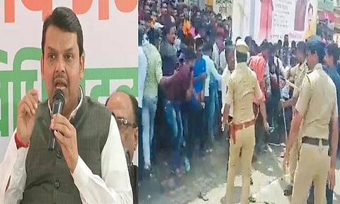 தேவேந்திர பட்னாவிஸ் காரை மறித்து போராடிய இளைஞர்கள் மீது போலீஸ் தடியடி