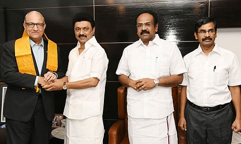 முதல்-அமைச்சர் மு.க.ஸ்டாலின் உடன் சிங்கப்பூர் போக்குவரத்து துறை மந்திரி சந்திப்பு