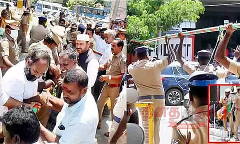 கொடிக்கம்பம் நட முயன்றதால் பா.ஜ.க.வினர் போலீசார் இடையே தள்ளு முள்ளு