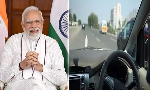 ஆம்புலன்ஸ் செல்வதற்காக பாதுகாப்பு வாகனத்தை வழிவிட சொன்ன பிரதமர் மோடி- வைரல் வீடியோ