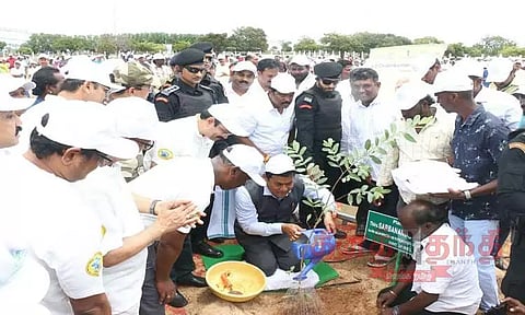 வ.உ.சி. துறைமுகத்தில் 10 ஆயிரம் மரக்கன்றுகள் நடும் பணி; மத்திய மந்திரி தொடங்கி வைத்தார்
