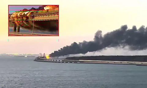 ரஷியா-கிரீமியா இணைப்பு பாலத்தில் குண்டுவெடிப்பு; 8 பேர் கைது