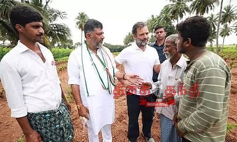 தோட்டத்திற்கே சென்று விவசாயிகளுடன் ராகுல் காந்தி கலந்துரையாடல்; மழையிலும் நடைபயணம் நீடித்தது