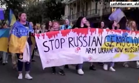 புதினுக்கு எதிராக களமிறங்கிய மக்கள்...ஸ்பெயினில் பிரமாண்ட பேரணி