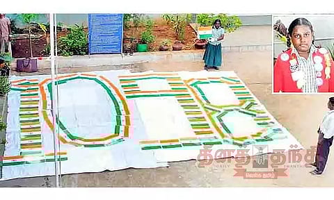 தேசிய கொடிகளால் குழந்தைகள் பாதுகாப்பு எண்ணை உருவாக்கி பள்ளி மாணவி சாதனை