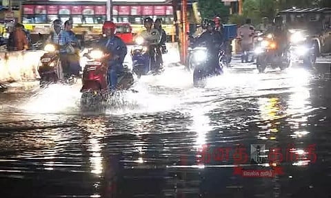 பலத்த மழையால் ஸ்ரீரங்கம் குடியிருப்பு பகுதியில் தென்னை மரம் விழுந்தது