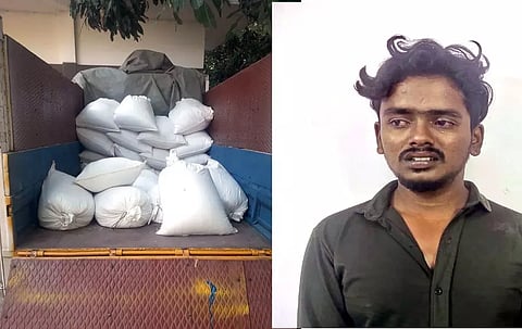 1 டன் ரேஷன் அரிசி பறிமுதல்; வாலிபர் கைது