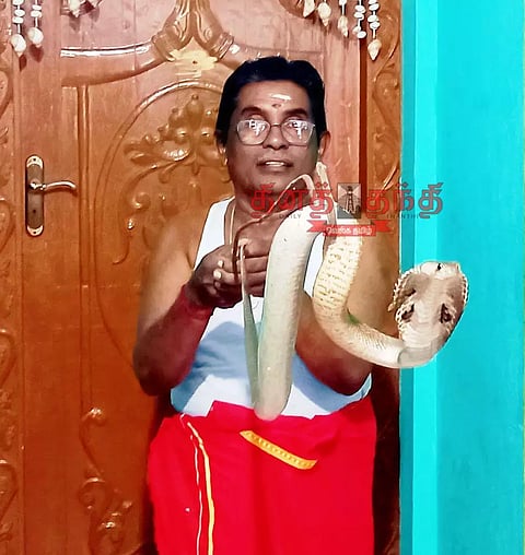 தபால்காரர் வீட்டுக்குள் புகுந்த பாம்பு