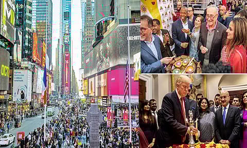 அமெரிக்காவில் தீபாவளி கொண்டாட்டம் தொடக்கம்; கமலா ஹாரீஸ், டிரம்ப் வீடுகளில் சிறப்பு நிகழ்ச்சிகள்