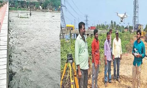 கொசஸ்தலை ஆற்றின் கரைகள் சீரமைப்பு பணிகள்; நீர்வளத்துறை அதிகாரிகள் நேரில் ஆய்வு