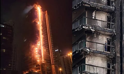 துபாய்: புர்ஜ் கலிபா அருகில் 35 மாடி கட்டிடத்தில் பயங்கர தீ விபத்து