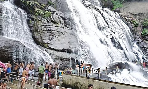 நீர்வரத்து குறைந்ததால் குற்றாலம் அருவிகளில் குளிக்க அனுமதி; அய்யப்ப பக்தர்கள் நீராடி மகிழ்ந்தனர்