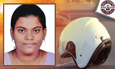 அம்பத்தூரில் இருசக்கர வாகனம் மீது கார் மோதி இளம்பெண் பலி - ஹெல்மெட்டை சரியாக அணியாததால் தனியாக பறந்தது