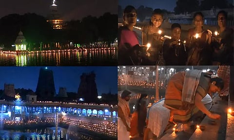 கார்த்திகை தீபத்திருவிழா: லட்ச தீபத்தால் ஜொலித்த மீனாட்சியம்மன் கோவில் பொற்றாமரைகுளம்...!