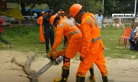 புயல் எச்சரிக்கையை முன்னிட்டு காரைக்காலில் தேசிய பேரிடர் மீட்புக் குழு ஒத்திகை