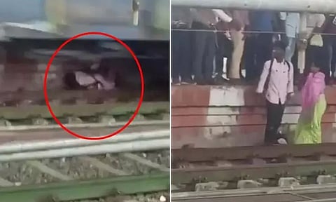 சரக்கு ரெயிலில் சிக்க இருந்த தாயை காத்த தனயன்