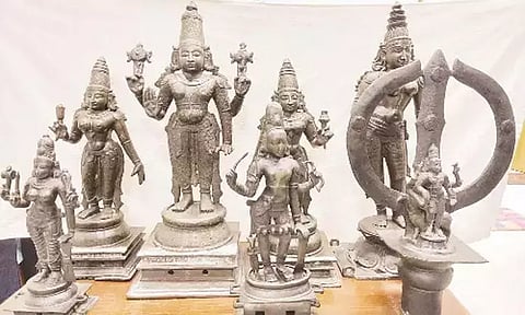 சென்னையில் பல கோடி ரூபாய் மதிப்பிலான 7 சாமி சிலைகள் மீட்பு