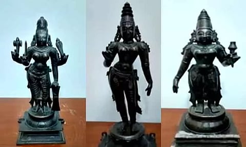 சிவகங்கையில் பழங்கால உலோக சிலைகள் மீட்பு - சிலை வாங்குபவர்கள் போல் நடித்து மடக்கிப் பிடித்த போலீசார்
