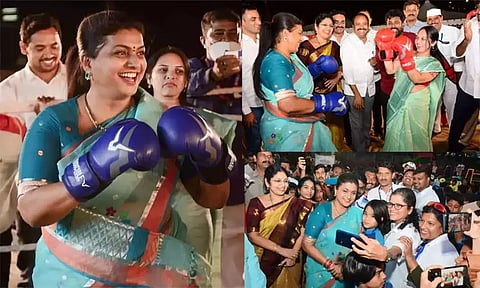 மந்திரி ரோஜா பெண்களுடன் குத்துச்சண்டை ;எதிராளி முகத்தில் குத்துவிட்டார்