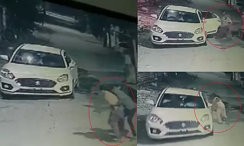 வழிபாட்டு தலத்திற்கு சென்று திரும்பிய இளம்பெண் தந்தை கண்முன்னே காரில் கடத்தல் - பரபரப்பு வீடியோ